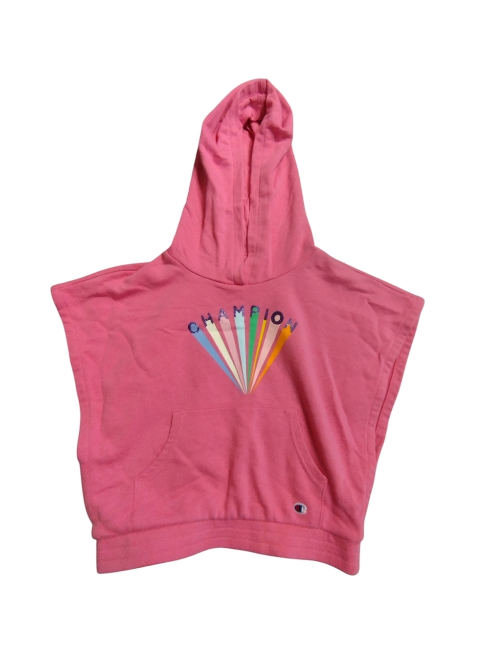 EUC Champion Pink Hooded Cropped Pullover with Color Fan Graphic